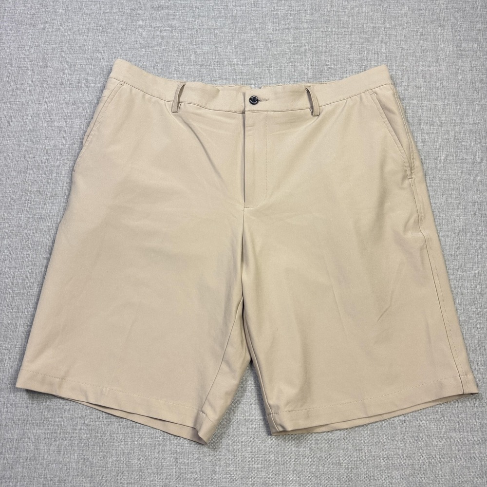 Dunning Chino Shorts Mens 36 Beige Polyester Spandex Stretch Casual 11 Inseam